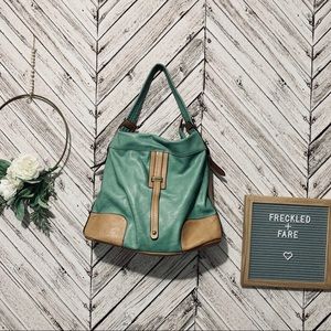 Sage green purse with tan details